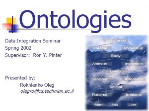 Ontologies Data Integration Seminar Spring 2002 Supervisor Ron