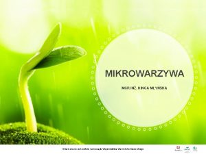 MIKROWARZYWA MGR IN KINGA MYSKA Sfinansowano ze rodkw