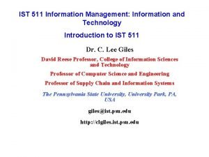 IST 511 Information Management Information and Technology Introduction