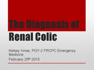 The Diagnosis of Renal Colic Kelsey Innes PGY2