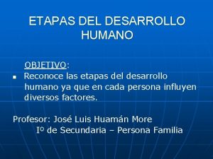 ETAPAS DEL DESARROLLO HUMANO n OBJETIVO Reconoce las