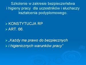 Szkolenie w zakresie bezpieczestwa i higieny pracy dla