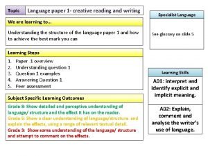Topic Language paper 1 creative reading and writing