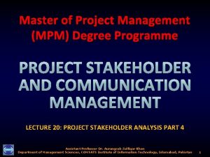 Master of Project Management MPM Degree Programme LECTURE