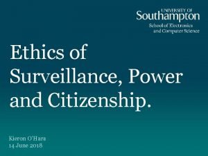 Ethics of Surveillance Power and Citizenship Kieron OHara