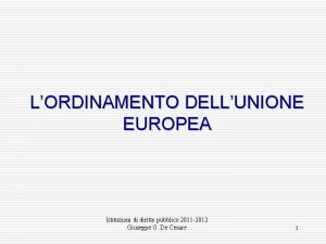 LORDINAMENTO DELLUNIONE EUROPEA Istituzioni di diritto pubblico 2011