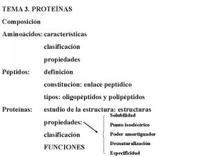 TEMA 3 PROTENAS Composicin Aminocidos caractersticas clasificacin propiedades