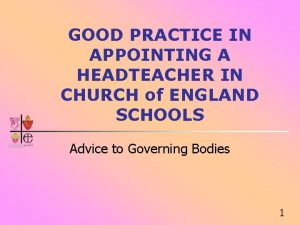 GOOD PRACTICE IN APPOINTING A HEADTEACHER IN CHURCH