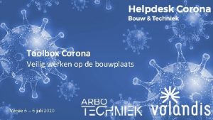 Toolbox Corona Veilig werken op de bouwplaats Versie