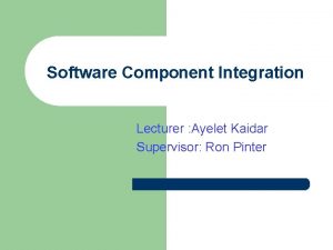 Software Component Integration Lecturer Ayelet Kaidar Supervisor Ron