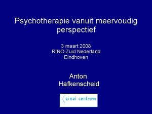 Psychotherapie vanuit meervoudig perspectief 3 maart 2008 RINO