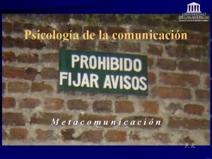 Psicologa de la comunicacin Metacomunicacin P R Prolegmeno