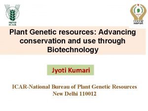 Plant Genetic resources Advancing conservation and use through