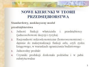 NOWE KIERUNKI W TEORII PRZEDSIBIORSTWA Standardowy neoklasyczny model