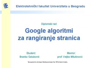 Elektrotehniki fakultet Univerziteta u Beogradu Diplomski rad Google