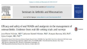 Osteoartrit Tedavisinde Oral NSAID lerin ve Analjeziklerin Etkinlii