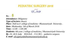 PEDIATRIC SURGERY2018 No 5 Attendance Obligatory Type of