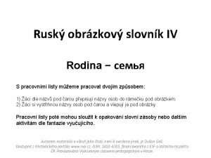 Rusk obrzkov slovnk IV Rodina S pracovnmi listy