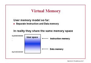 Virtual Memory User memory model so far Separate