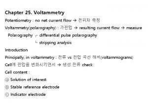 Chapter 25 Voltammetry Potentiometry no net current flow