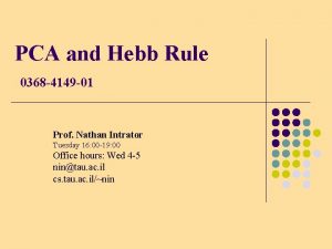 PCA and Hebb Rule 0368 4149 01 Prof