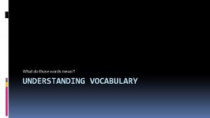 What do those words mean UNDERSTANDING VOCABULARY Learning