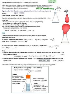 CHEMICK REAKCIE A VPOTY Z CHEMICKCH ROVNC Seminr