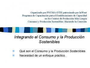 Organizado por PNUMADTIE patrocinado por In Went Programa