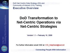 Do D Net Centric Data Strategy DS and