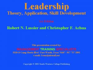 Leadership theory application & skill development Leadership theory application & skill development
