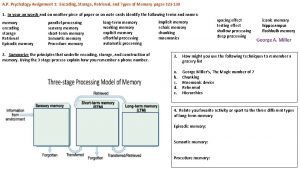 A P Psychology Assignment 1 Encoding Storage Retrieval
