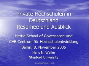 Private Hochschulen in Deutschland Resmee und Ausblick Hertie