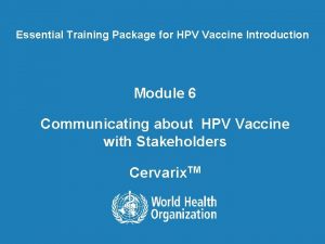 Essential Training Package for HPV Vaccine Introduction Module