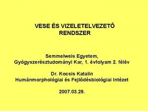 VESE S VIZELETELVEZET RENDSZER Semmelweis Egyetem Gygyszersztudomnyi Kar