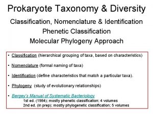 Prokaryote Taxonomy Diversity Classification Nomenclature Identification Phenetic Classification