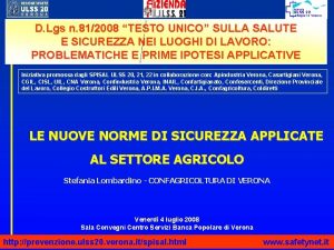 D Lgs n 812008 TESTO UNICO SULLA SALUTE