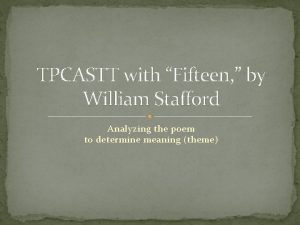 Fifteen william stafford analysis