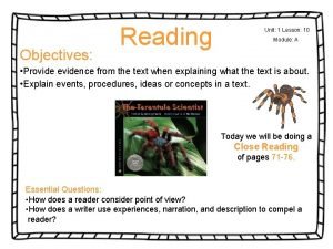 Objectives Reading Unit 1 Lesson 10 Module A