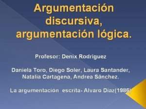 Argumentacin discursiva argumentacin lgica Profesor Denix Rodrguez Daniela