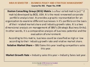 MBA III SEMESTER BUSINESS POLICY AND STRATEGIC MANAGEMENT