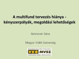 A multifund tervezs hinya knyszerplyk megoldsi lehetsgek Gelencsr