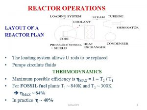REACTOR OPERATIONS LAYOUT OF A REACTOR PLAN The