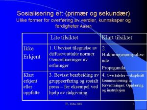 Sosialisering er primr og sekundr Ulike former for