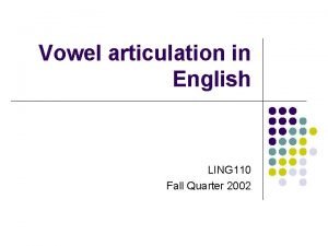 Vowel articulation in English LING 110 Fall Quarter