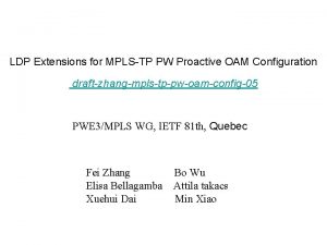 LDP Extensions for MPLSTP PW Proactive OAM Configuration