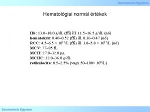 Hematolgiai norml rtkek Hb 13 0 18 0