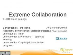Extreme Collaboration TODO Good pairings Johannes Brodwall Seniorsenior