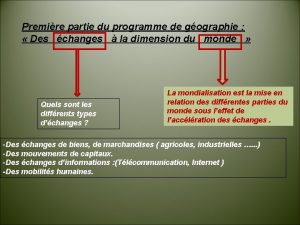 Premire partie du programme de gographie Des changes