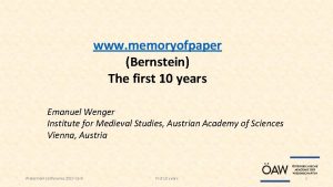 www memoryofpaper Bernstein The first 10 years Emanuel