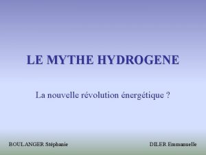 LE MYTHE HYDROGENE La nouvelle rvolution nergtique BOULANGER